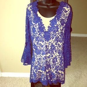 Julian Chang lace Romper Blue size Med